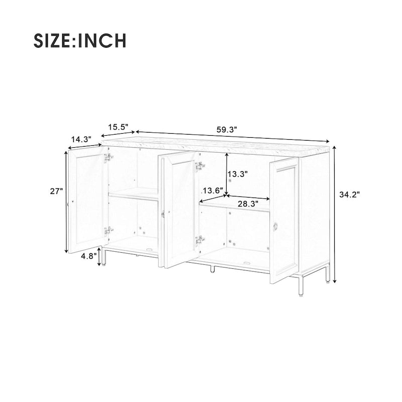 Buffet Bahut de 149,86 cm avec Étagère Réglable