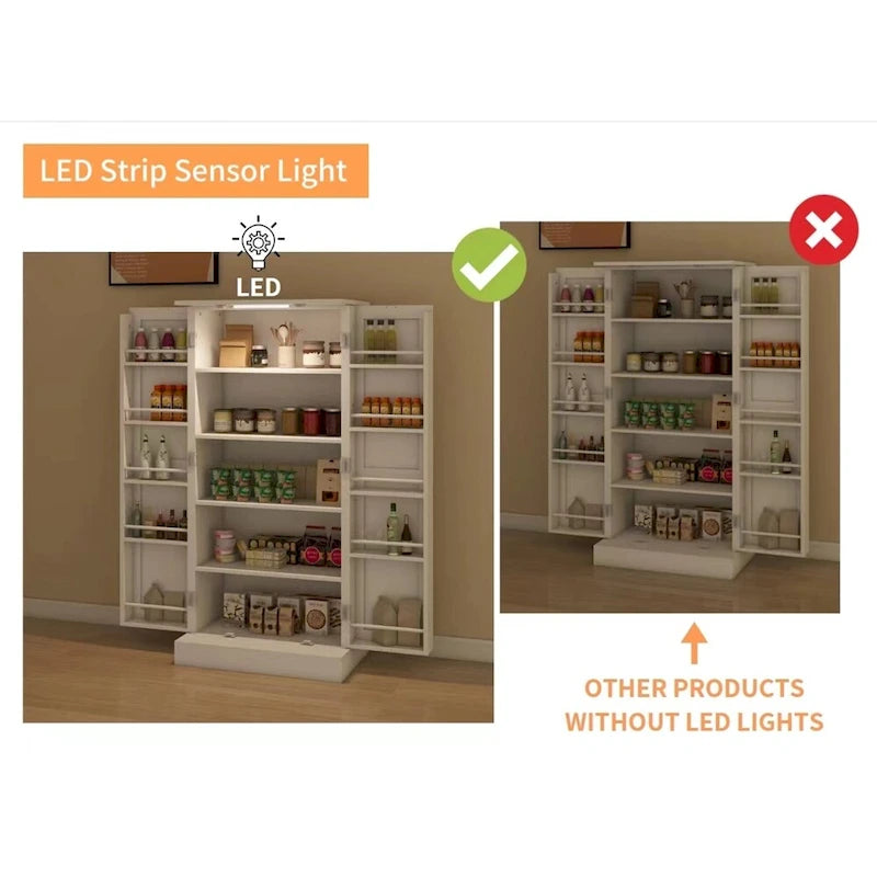 Meuble de cuisine autoportant à LED avec 2 portes et étagères