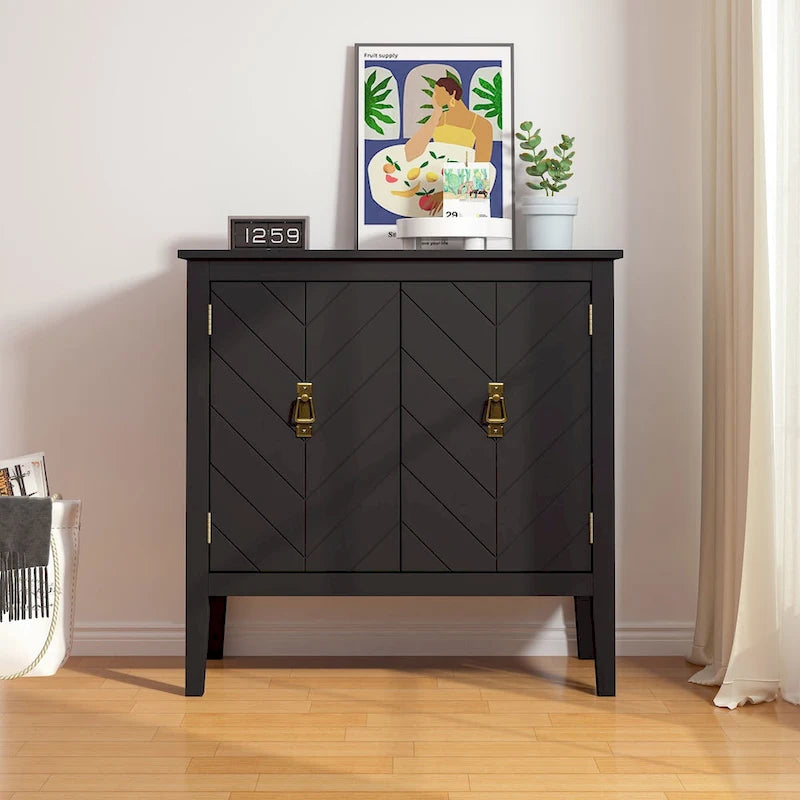 Meuble bas à 2 portes en bois, buffet vintage en bois pour le salon, la salle à manger, le bureau
