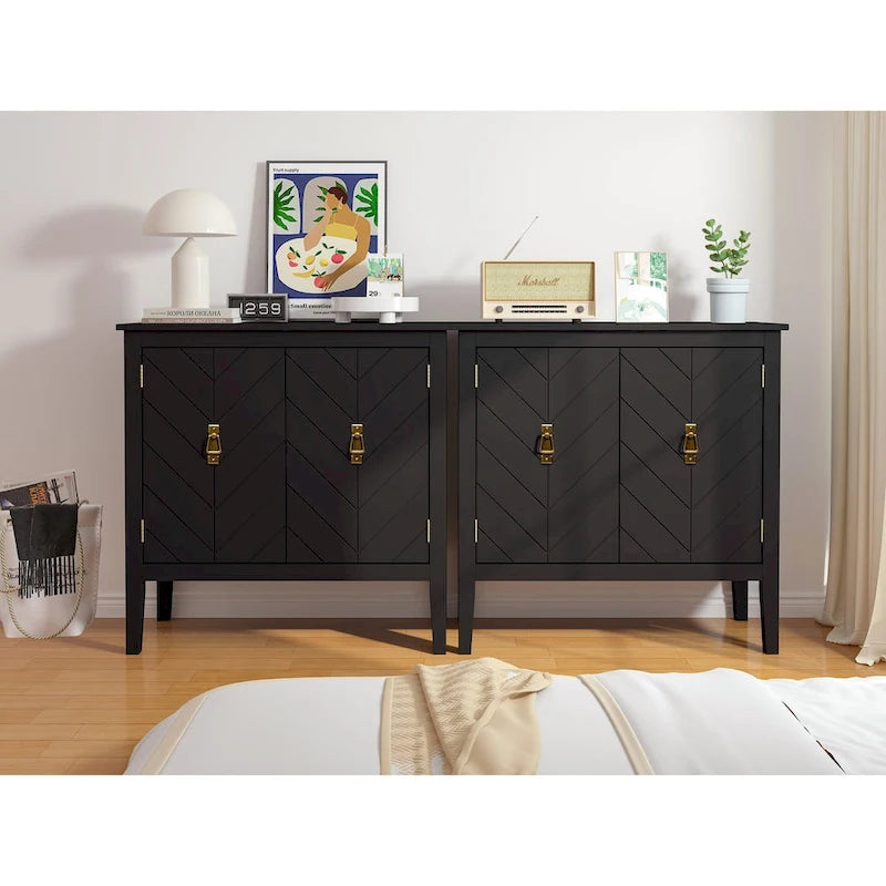 Meuble bas à 2 portes en bois, buffet vintage en bois pour le salon, la salle à manger, le bureau