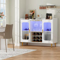 Meuble bar avec prise de courant et lumière LED, buffet de service avec casier à vin et porte-verres