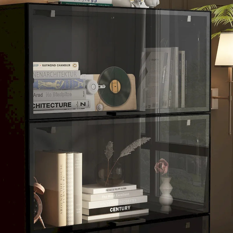 Vitrine d'exposition éclairée avec portes en verre trempé