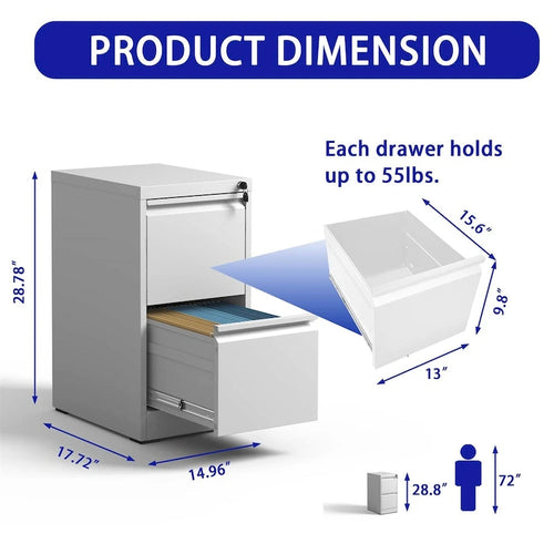Classeur vertical à 2 tiroirs avec serrure, armoire de rangement en acier pour bureau ou maison
