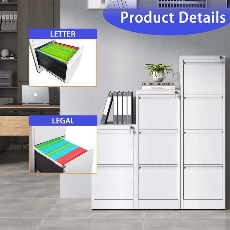 Classeur vertical à 2 tiroirs avec serrure, armoire de rangement en acier pour bureau ou maison