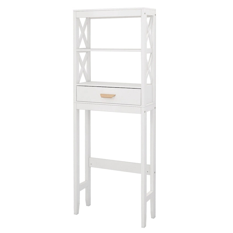 Meuble de rangement blanc pour WC, avec un tiroir et 2 étagères