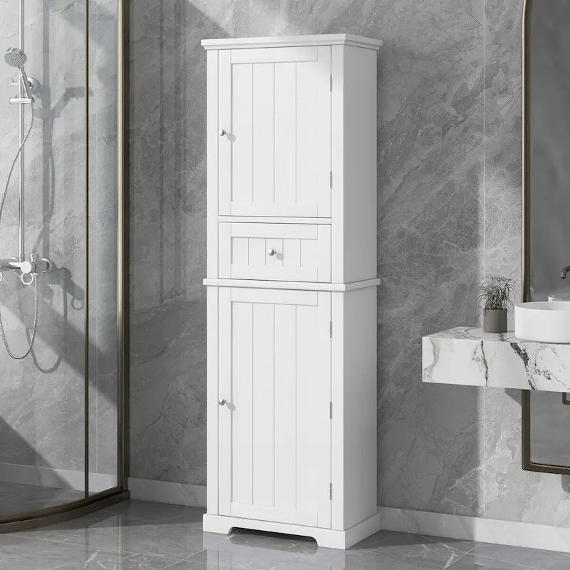 H Meuble Colonne de Rangement avec Tiroir et Étagère Réglable