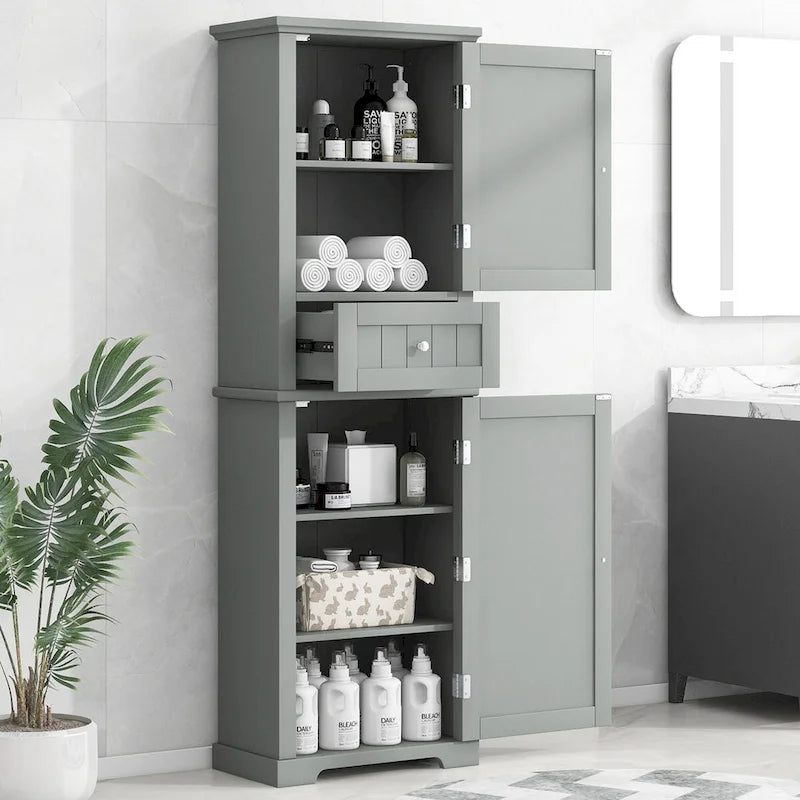 22 in. W x 11 in. D x 67.3 in. H Linen Cabinet with Drawer and Adjustable Shelf