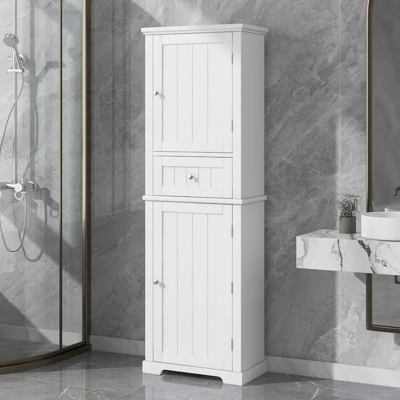 H Meuble Colonne de Rangement avec Tiroir et Étagère Réglable