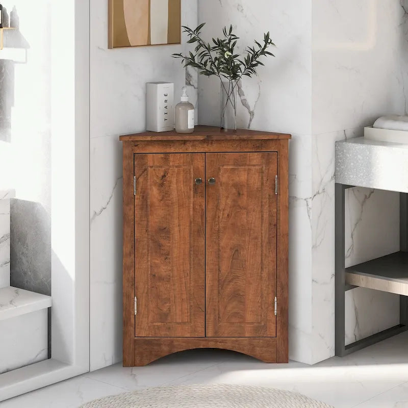 Meuble de rangement d'angle pour salle de bain avec étagères réglables