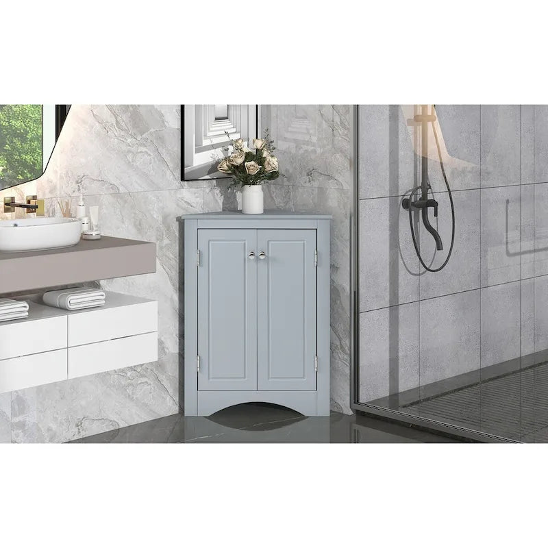 Meuble de rangement d'angle pour salle de bain avec étagères réglables