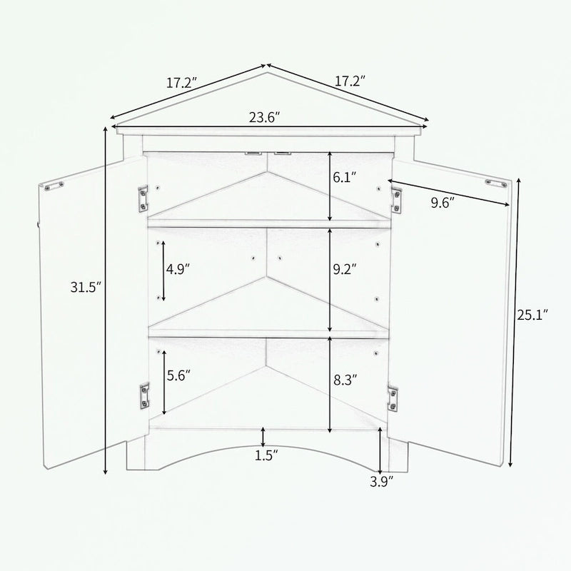 Meuble de rangement d'angle pour salle de bain avec étagères réglables