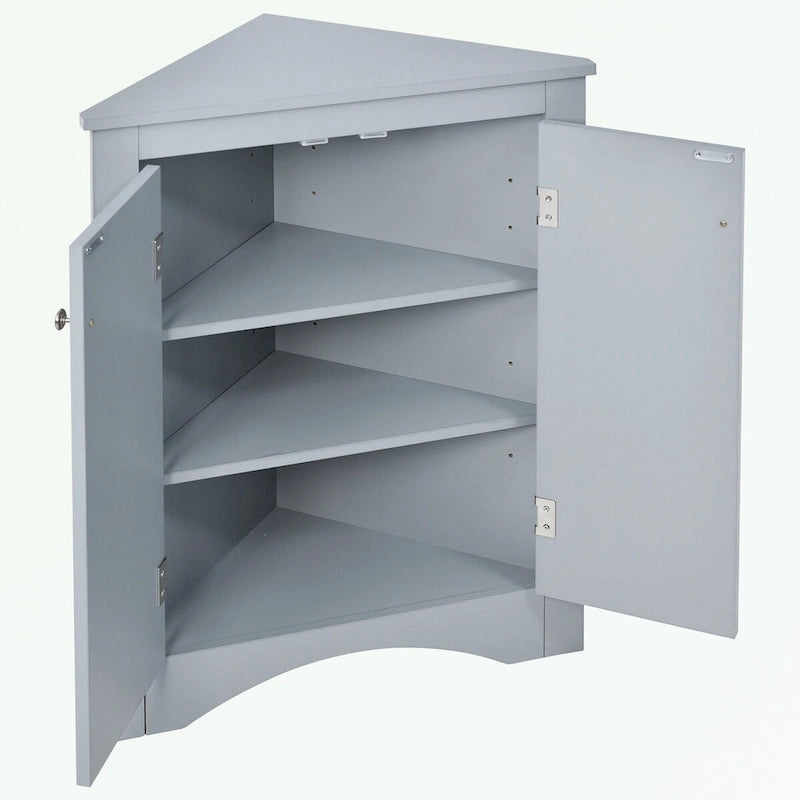 Meuble de rangement d'angle pour salle de bain avec étagères réglables