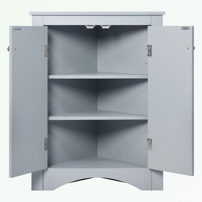 Meuble de rangement d'angle pour salle de bain avec étagères réglables
