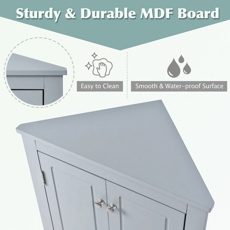 Meuble de rangement d'angle pour salle de bain avec étagères réglables