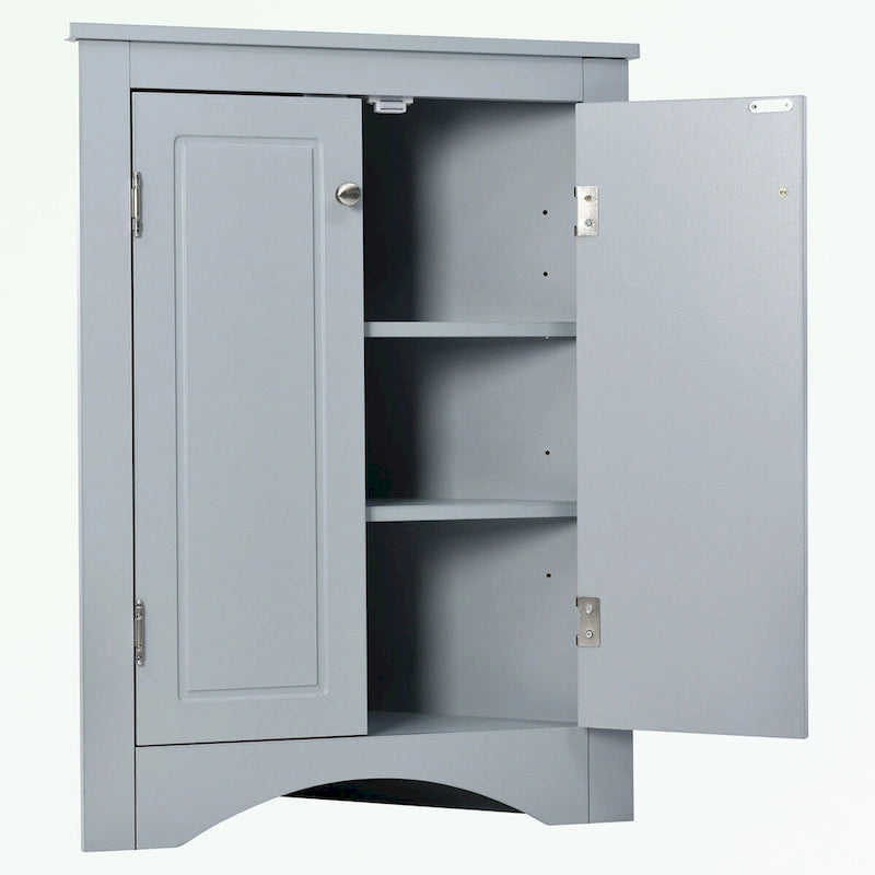 Meuble de rangement d'angle pour salle de bain avec étagères réglables
