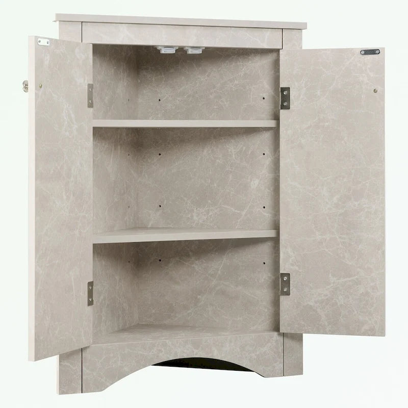 Meuble de rangement d'angle pour salle de bain avec étagères réglables