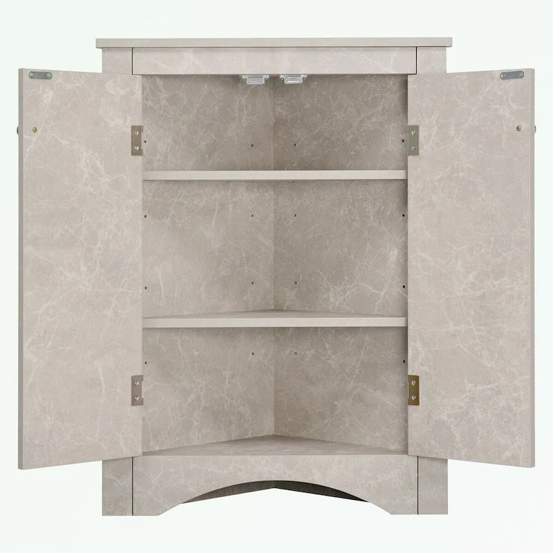 Meuble de rangement d'angle pour salle de bain avec étagères réglables