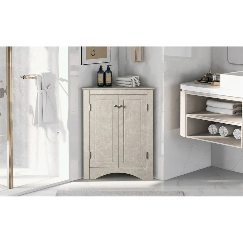 Meuble de rangement d'angle pour salle de bain avec étagères réglables