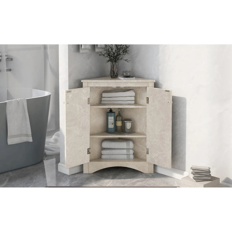 Meuble de rangement d'angle pour salle de bain avec étagères réglables