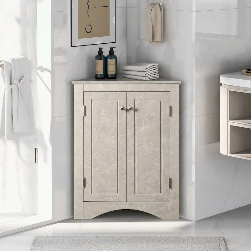 Meuble de rangement d'angle pour salle de bain avec étagères réglables