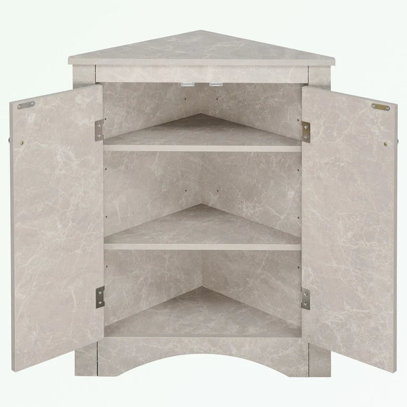 Meuble de rangement d'angle pour salle de bain avec étagères réglables