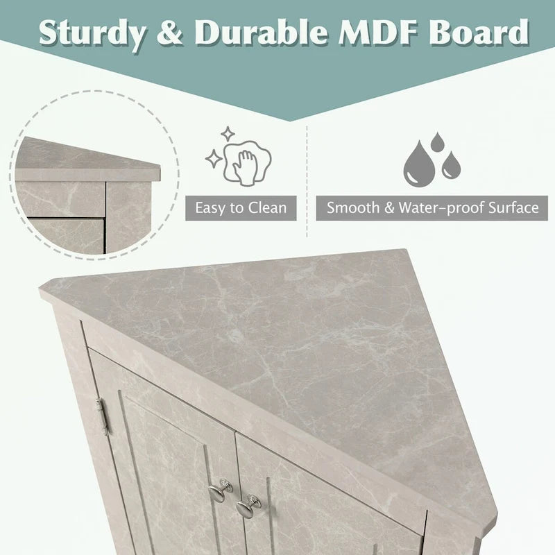 Meuble de rangement d'angle pour salle de bain avec étagères réglables
