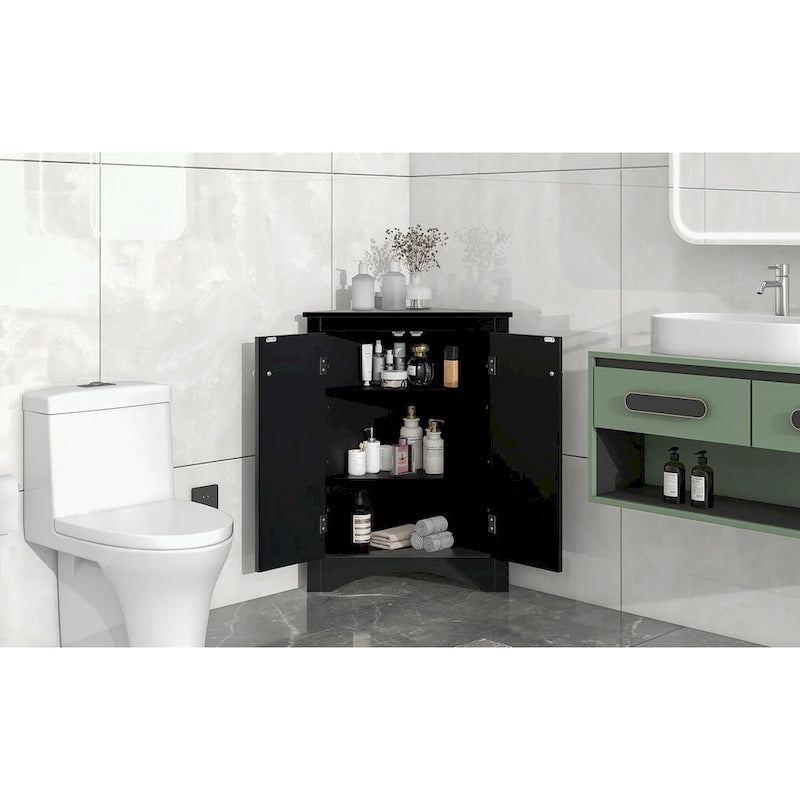 Meuble de rangement d'angle pour salle de bain avec étagères réglables