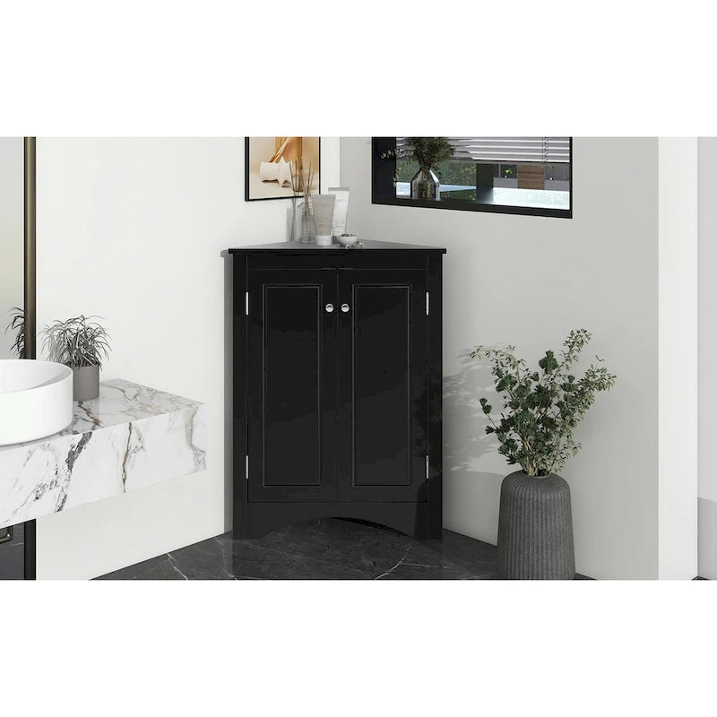 Meuble de rangement d'angle pour salle de bain avec étagères réglables