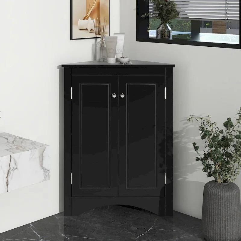 Meuble de rangement d'angle pour salle de bain avec étagères réglables