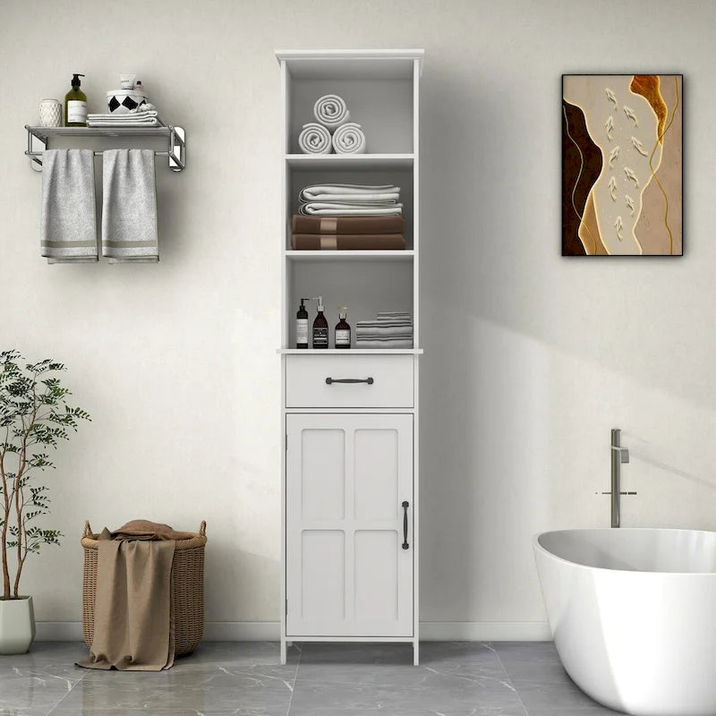 65H Wooden Bathroom Storage Cabinet with Single Door and Shelves