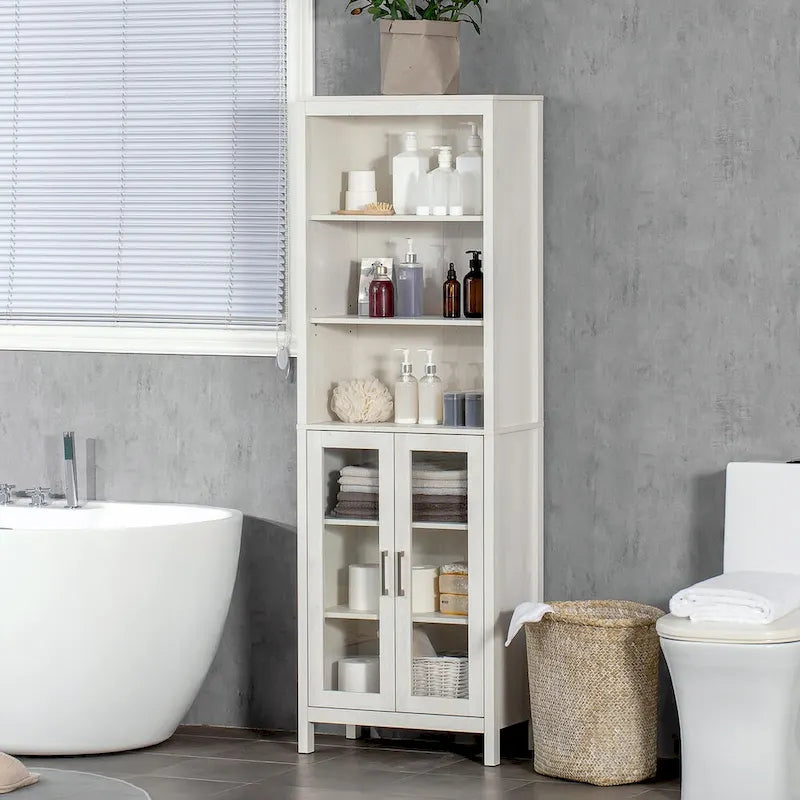 Meuble Colonne de Salle de Bain Haute, Tour de Rangement avec Étagères Réglables