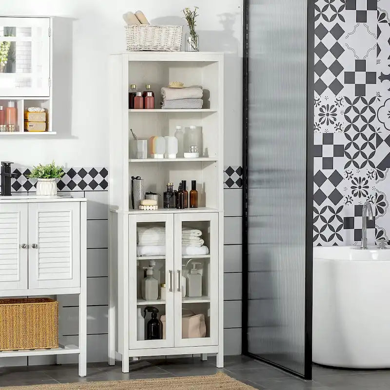 Meuble Colonne de Salle de Bain Haute, Tour de Rangement avec Étagères Réglables