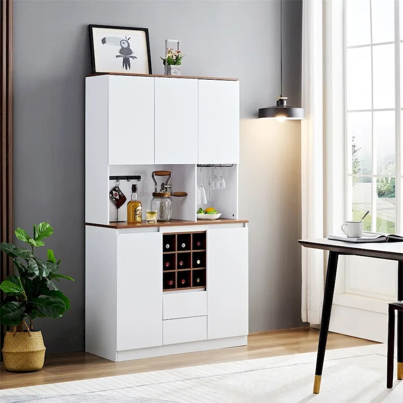 Bahut de cuisine en bois avec rangements et cave à vin
