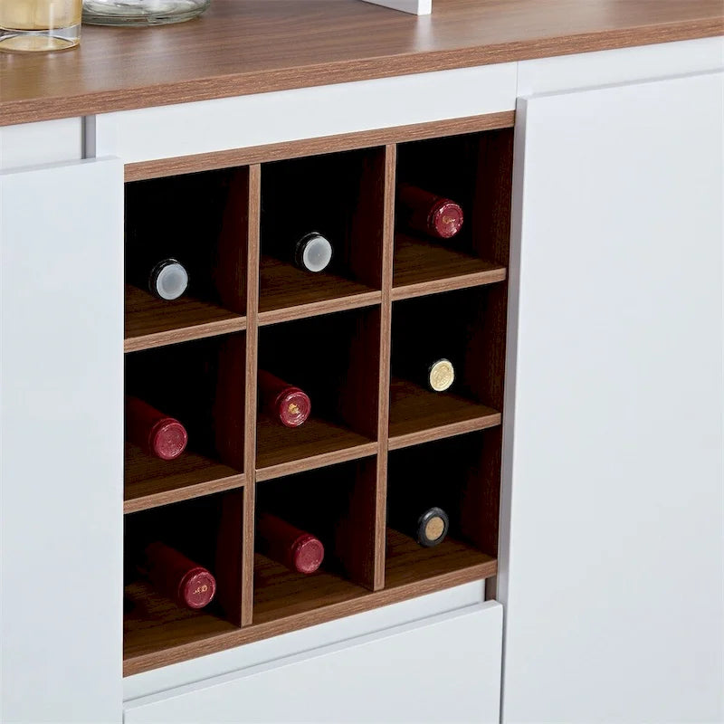 Bahut de cuisine en bois avec rangements et cave à vin