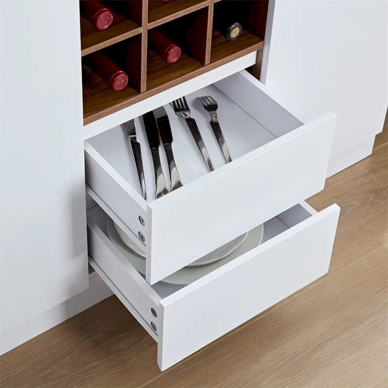 Bahut de cuisine en bois avec rangements et cave à vin