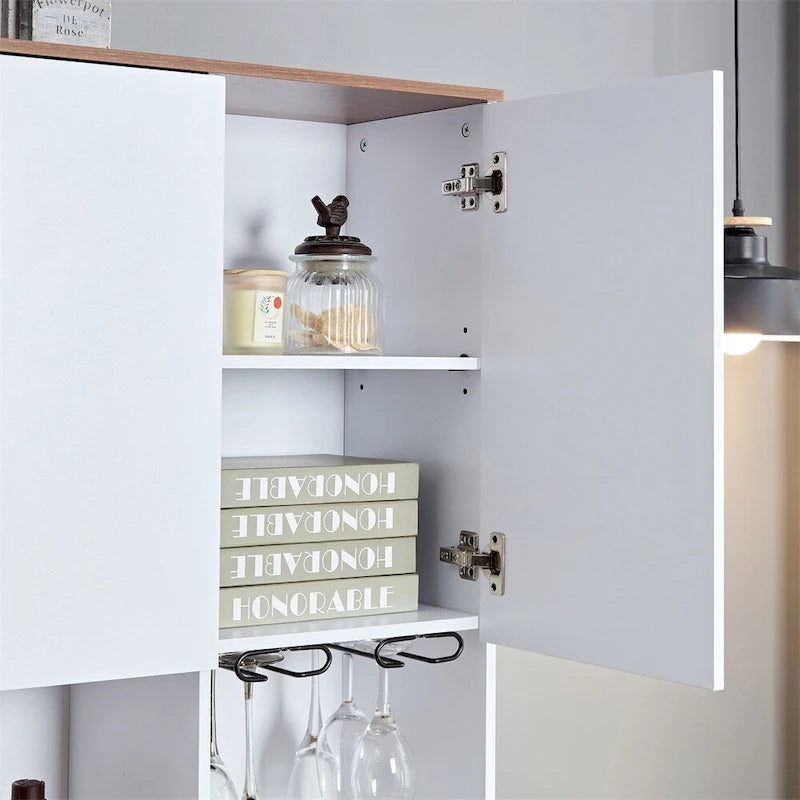 Bahut de cuisine en bois avec rangements et cave à vin