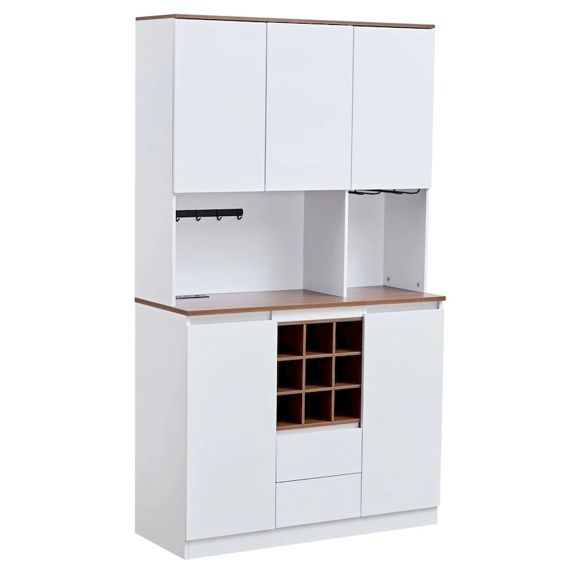Bahut de cuisine en bois avec rangements et cave à vin