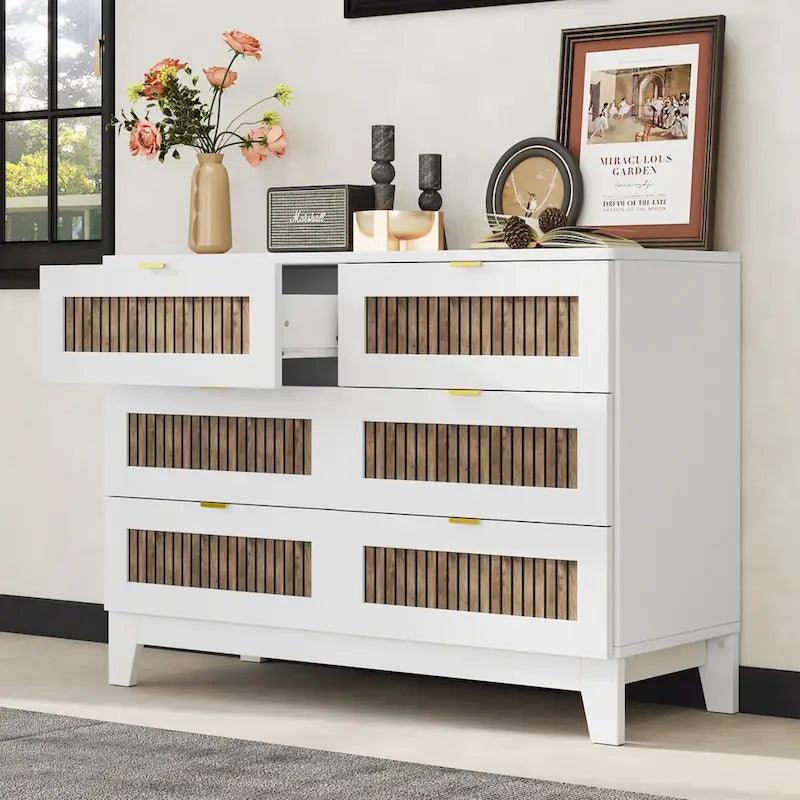 Commode rustique en bois de style fermier avec 6 tiroirs
