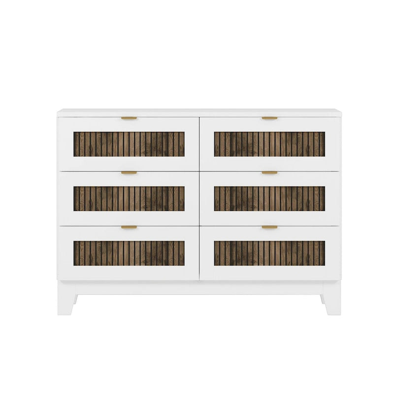 Commode rustique en bois de style fermier avec 6 tiroirs