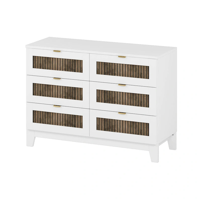 Commode rustique en bois de style fermier avec 6 tiroirs