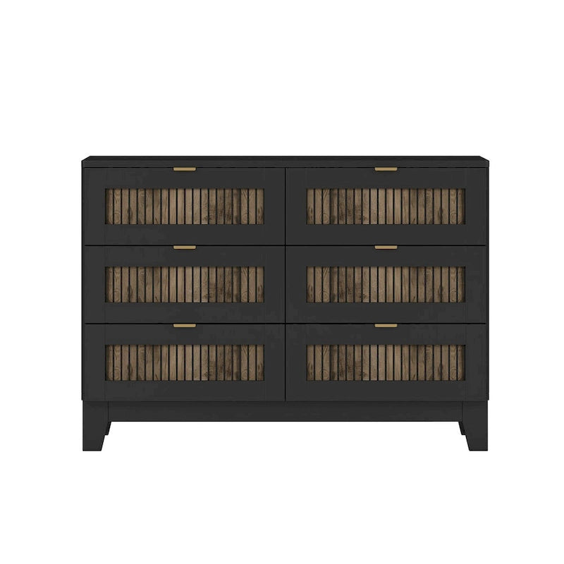 Commode rustique en bois de style fermier avec 6 tiroirs
