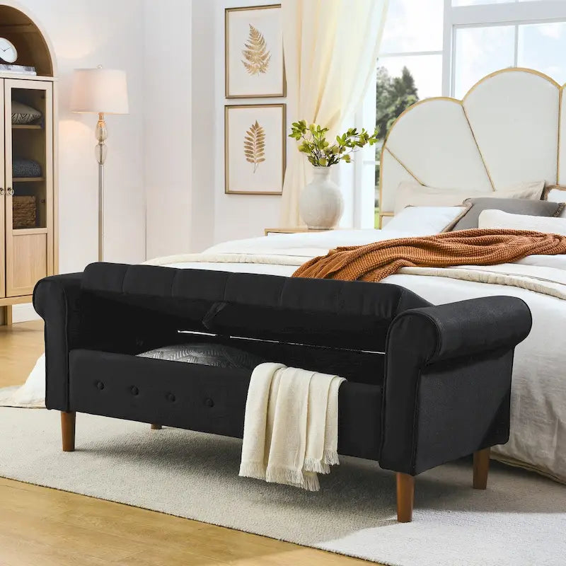 Banc de rangement capitonné à boutons pour chambre à coucher, pouf moderne en tissu