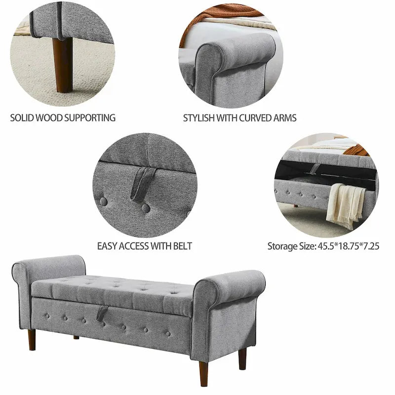 Banc de rangement capitonné à boutons pour chambre à coucher, pouf moderne en tissu