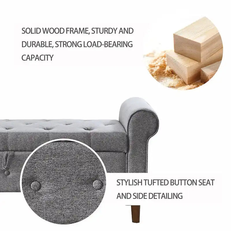 Banc de rangement capitonné à boutons pour chambre à coucher, pouf moderne en tissu