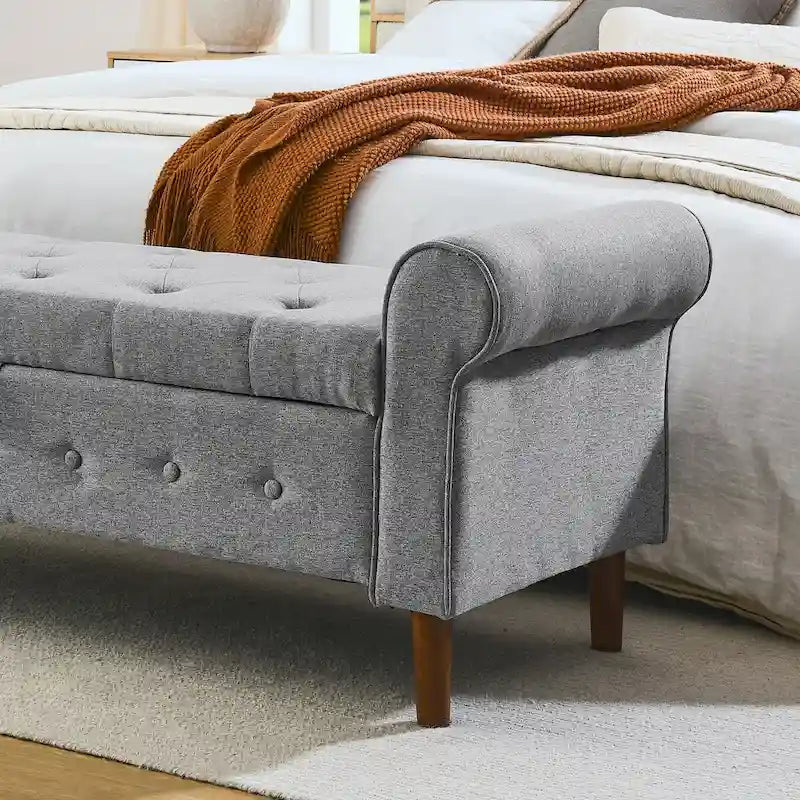Banc de rangement capitonné à boutons pour chambre à coucher, pouf moderne en tissu