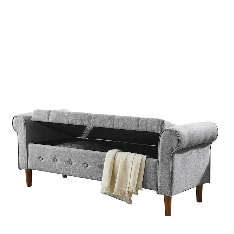 Banc de rangement capitonné à boutons pour chambre à coucher, pouf moderne en tissu