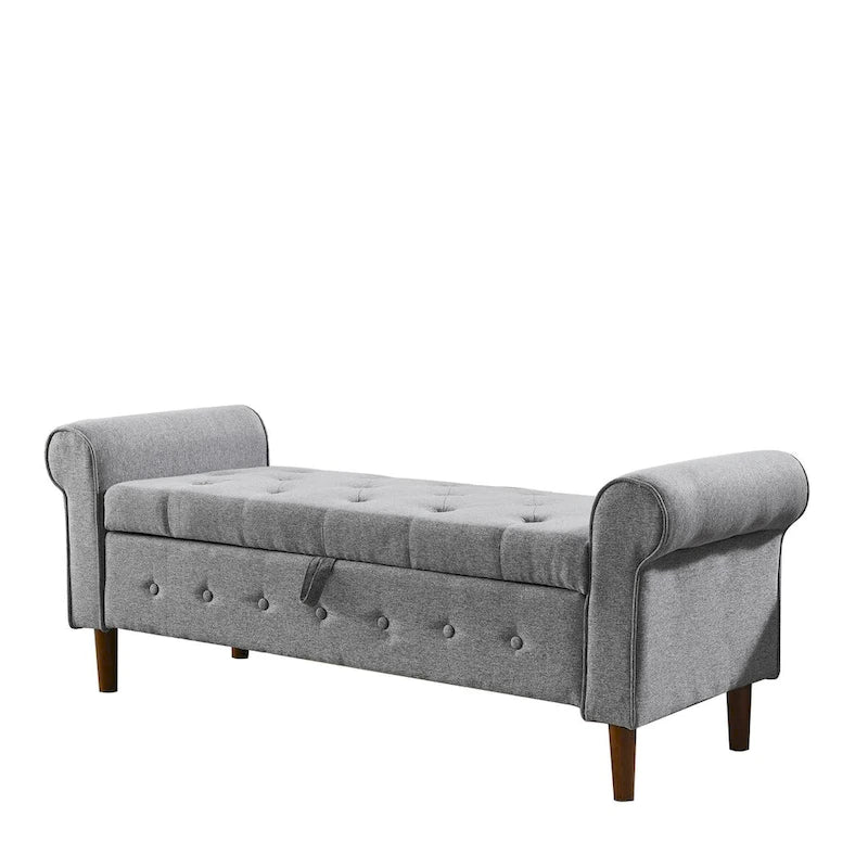 Banc de rangement capitonné à boutons pour chambre à coucher, pouf moderne en tissu