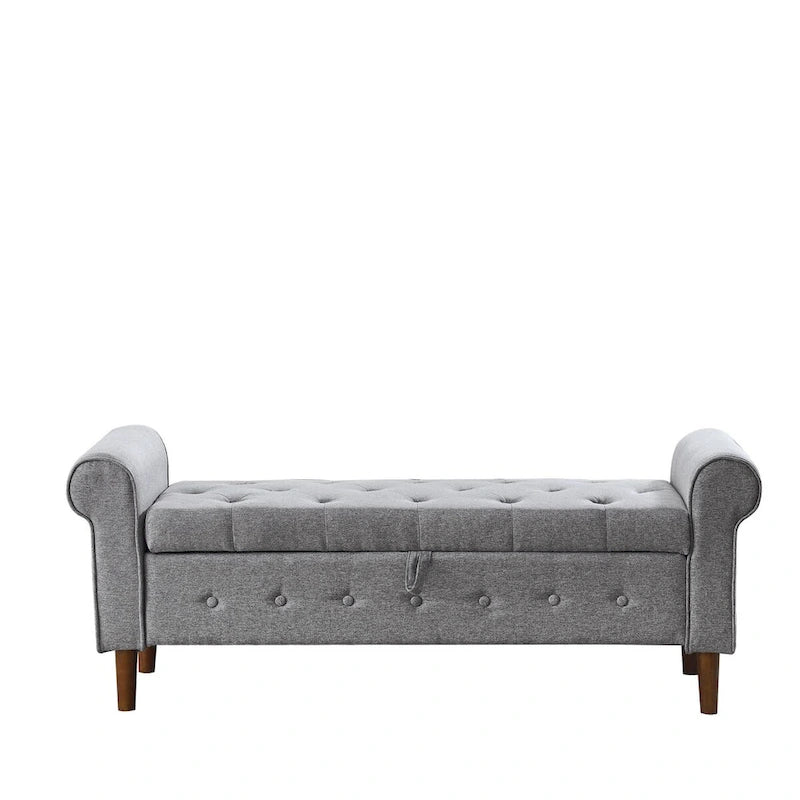 Banc de rangement capitonné à boutons pour chambre à coucher, pouf moderne en tissu