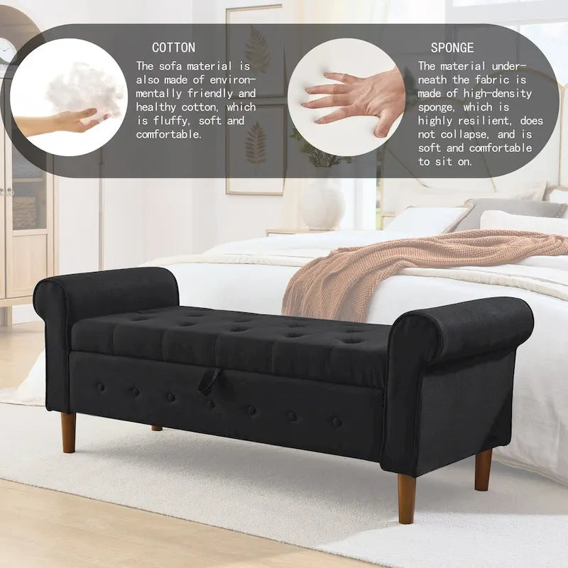 Banc de rangement capitonné à boutons pour chambre à coucher, pouf moderne en tissu