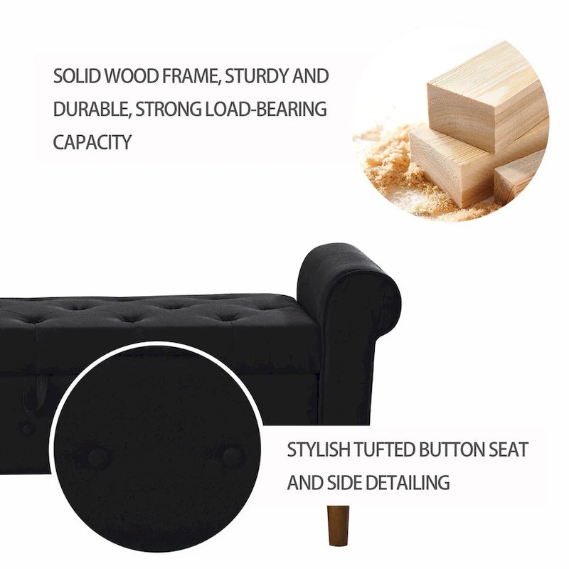 Banc de rangement capitonné à boutons pour chambre à coucher, pouf moderne en tissu